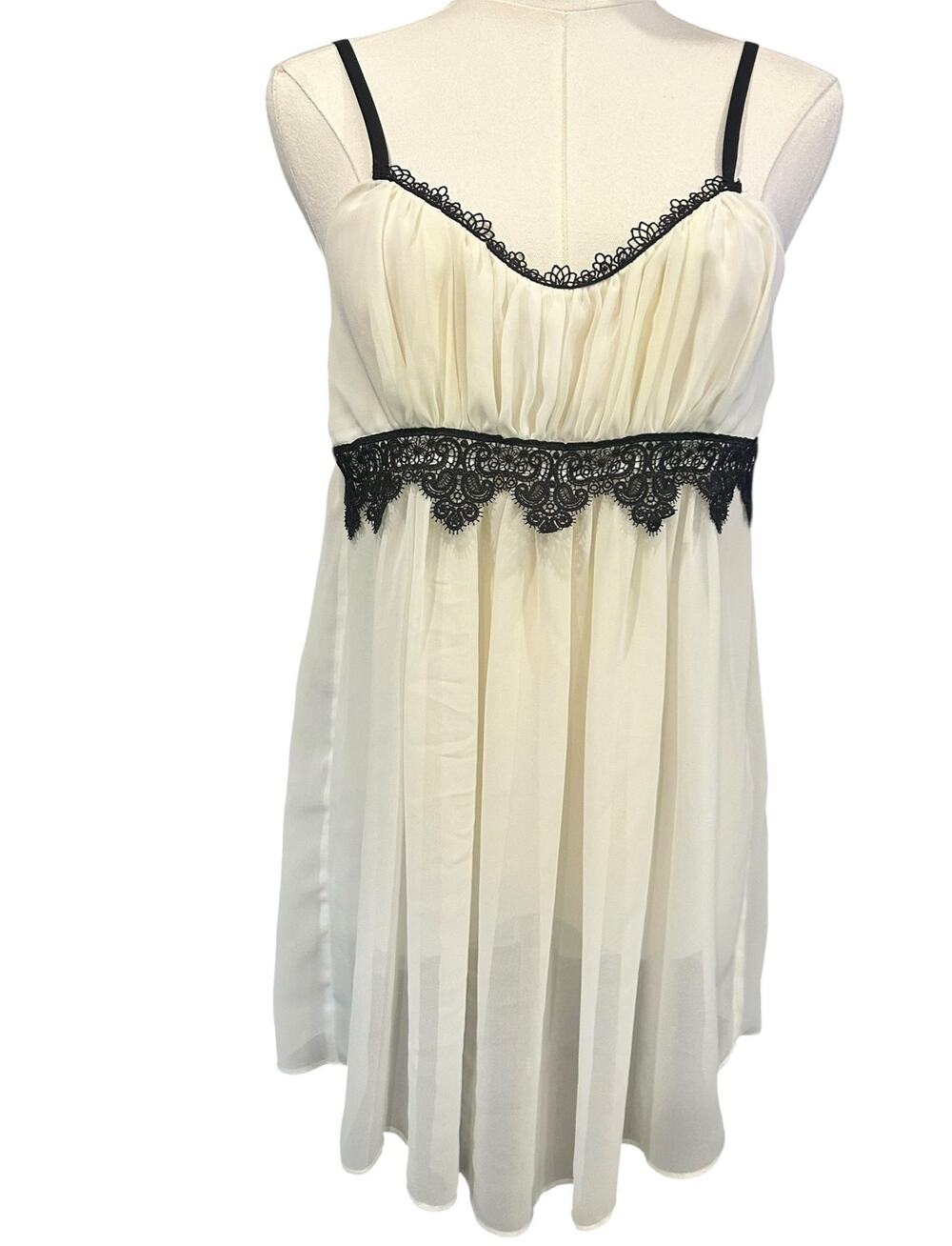 Linea Donatella Fairy Y2K Sheer White Babydoll Top Coquette Black Lace SZ Sm